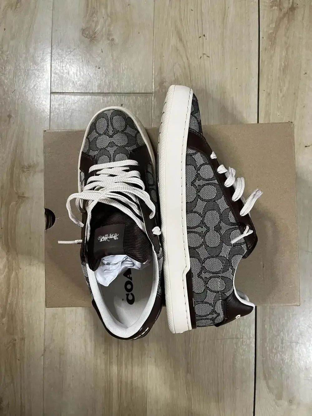 Coach Men's Lowline Signature C Jacquard Leather Sneakers Charcoal Brown